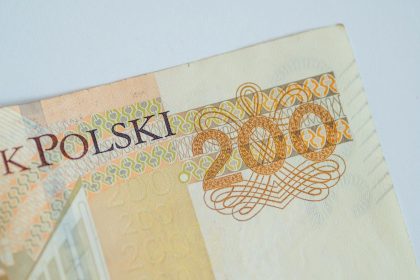 High-resolution closeup of a 200 Polish Zloty note, showcasing currency design.