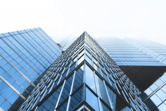low angle photography curtain wall buildings